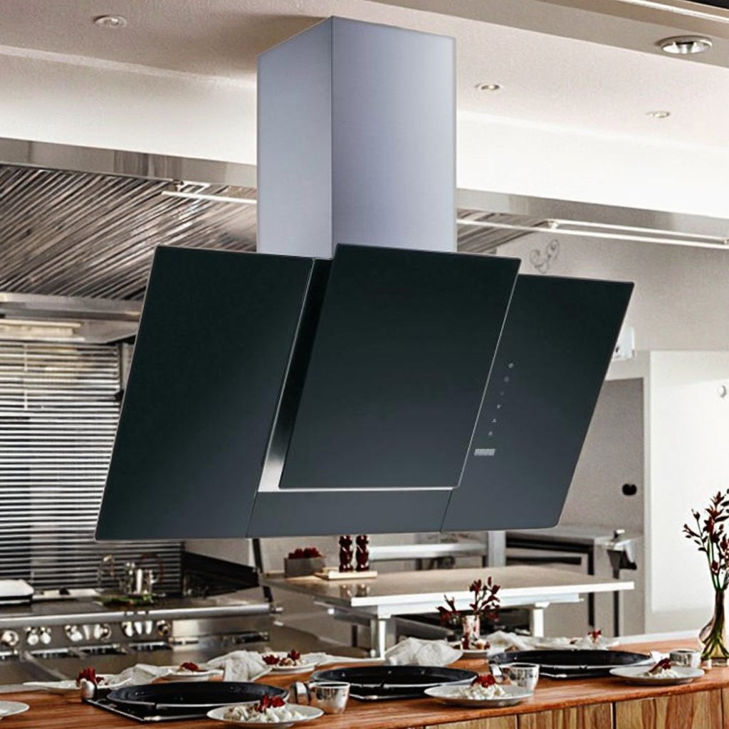 Kitchen Box Extractor Curved-Glass Low-Noise Kitchen Extractor Hood – Modern Wall/Mounted ...